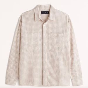 NWOT Abercrombie long sleeve waffle button up shirt in cream oatmeal, XS